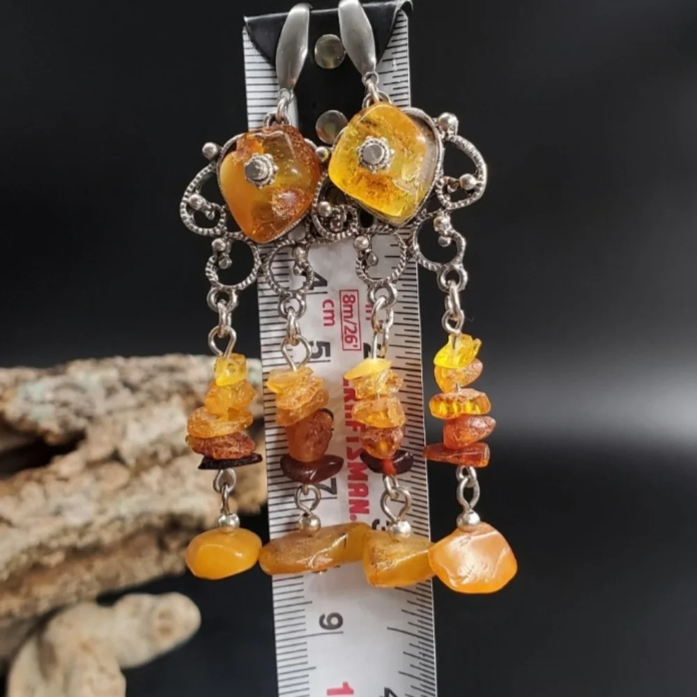 Amber Jewelry DANGLING CHANDELIERS NATURALAMBER STONES SILVER EARRINGS
